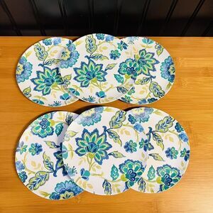6 Member's Mark Melamine JACOBEAN Pattern Appetizer Plates Blue Teal Green NICE